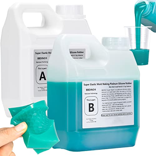 BBDINO Super Elastic Silicone Mould Making Kit, Liquid Silicone for Casting 3D Resins, 1:1 by Volume, 70.56 Oz Jade Green