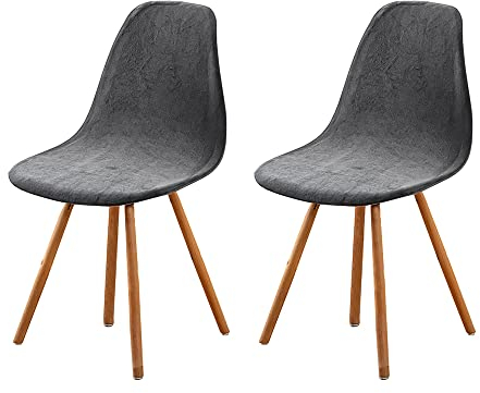 Schalenstuhl Bezug,Velvet Stretch Stuhlhussen 2er Set,Moderne Stuhlbezug Abnehmbar Waschbar Spannbezug Chair Cover für Esszimmerstühle Schwingstuhl Hochzeit Büro Bankette Partys Deko Dunkelgrau