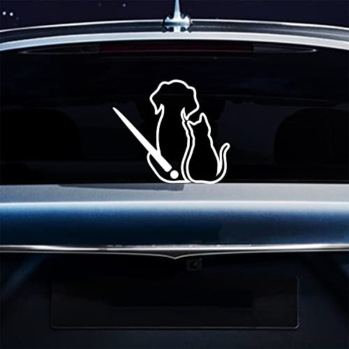 Iprokiu Dog and Cat Rear Wiper Sticker for Car Cartoon Animal Funny Dog Moving Tail Waving Wiper Sticker Rear Window Decal Waterproof Windshield Wiper Decal for SUV Wall Sticker (Reflective White)