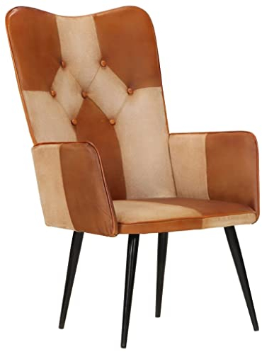 vidaXL Ohrensessel Relaxsessel Fernsehsessel TV Sessel Polsterstuhl Relaxstuhl Polstersessel Armsessel Wohnzimmer Braun Creme Echtleder