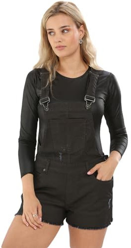 True Face Ladies Dungaree Denim Stretchable Women Sleeveless Jeans Short Dress Braces Hot Pants Size 8 Coated Brown