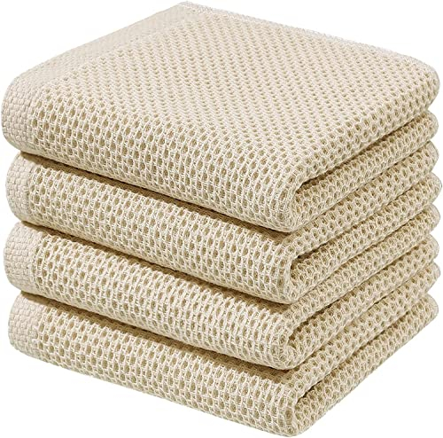 BW&HM Geschirrtücher Baumwolle Geschirrhandtücher Küchentücher Küchenhandtücher Spültücher 4er Set 33x74 cm Beige