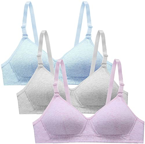 Teenager Mädchen BH 3er Baumwolle Sport Softbra Bralette Ohne Bügel Nahtlose Gepolsterte Unterwäsche mit abnehmbaren Pads für 12-18 Jahre Kinder und Damen
