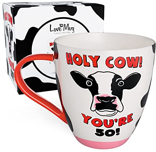Love Mug: 50th Birthday Gifts for Women – 50th Birthday Gifts for Women Funny – 50th Birthday Gifts for Men and 50th Birthday Gag Gifts for Women – Cow Gifts - 400ml – Award Winning Gift Retailer.