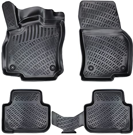 Rizline Passgenau 3D Fussmatten Auto Kompatibel mit Audi Q3 Diesel & Benzin 2018-2023 Auto Zubehör 1. und 2. Reihe Gummimatten Autos TPE Allwetter Geruchlos rutschfest Vorne & Hinten Schwarz