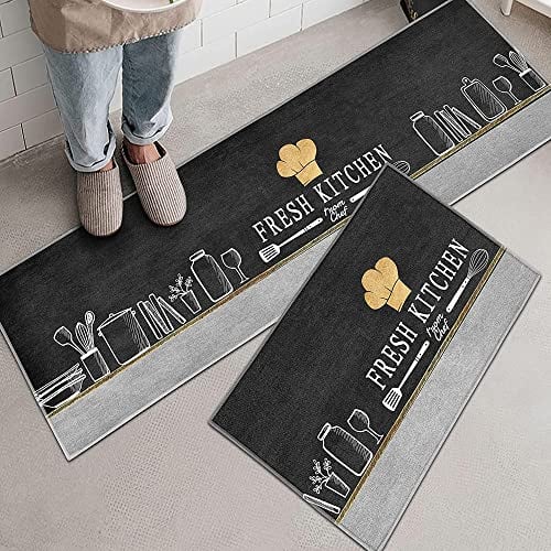 LIBRNTY 2 pièces Tapis Cuisine,Cuisine antidérapants,Résistant à la poussière Tapis de Cuisine,Tapis de Sol pour l'intérieur,Tapis de cuisine anti-fatigue au design abstrait moderne(40*60cm+40*120cm)