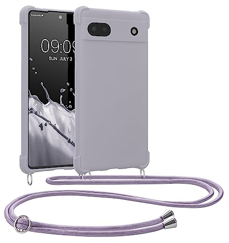 kwmobile Necklace Case kompatibel mit Google Pixel 6a Hülle - Cover mit Kordel zum Umhängen - Silikon Schutzhülle Purple Cloud