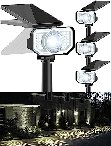 FabStyl Spot Solaire Exterieur, Lampe Solaire Jardin Lumière Puissante Projecteur Solaire au Sol Etanche IP67,3 Luminosité,Abat-jour Amovible Éclairage Pour Chemin Allée Cour - 4 Pack Blanc Froid