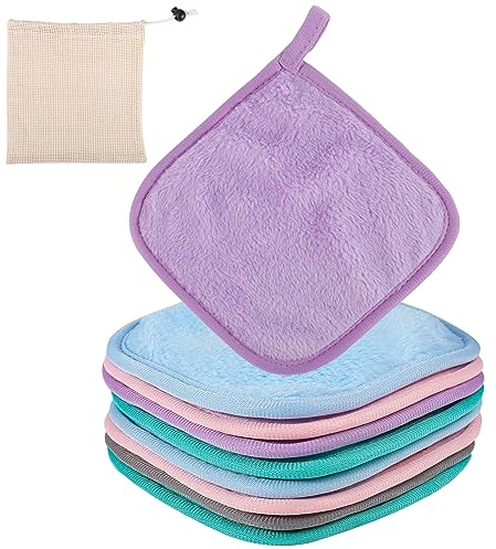 9 Pezzi Dischetti Struccanti Riutilizzabili, 15 X 15cm Panni Microfibra Salviette Struccanti, Asciugamano Microfibra con Sacchetto di Rangement(Multicolore)