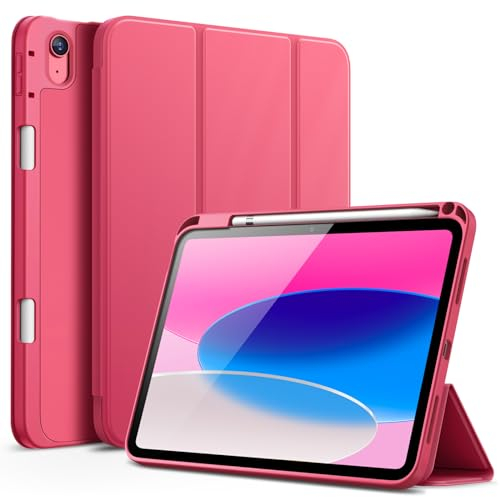 JETech Hülle für iPad (A16) 11./10. Generation (2025/2022) mit Stifthalter, Dünne Tablet Schutzhülle mit Weicher TPU Rückseite mit Auto Schlafen/Wachen (Rosa)