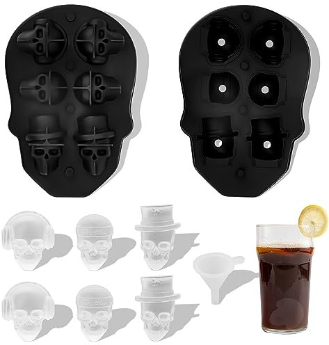 6 Cavità Stampo per Ghiaccio Teschio 3D, Stampi in Silicone di Halloween Stampi Teschio per Torta Caramelle, Vassoio per Ghiaccio Teschio Grande per Bevande Decorazioni per Feste (con Imbuto)