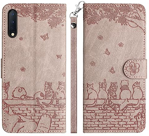 Aisenth Handyhülle für Samsung Galaxy A7 2018/A750 hülle mit Kartenfächer | Katze mit Schmetterling Design,Standfunktion,Kartenfächer,PU Leder,3 Kartenfächer+Geldfach,Magnetische,Gräulich Violett