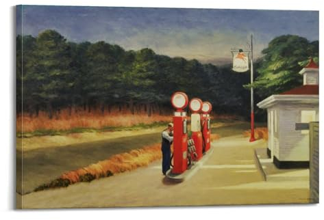DryNda Edward Hopper Poster Tankstelle (1942), Kunstdruck, Wand-Foto, Farbe, hängendes Bild, Familienschlafzimmer, Dekoration, Geschenk, 20 x 30 cm