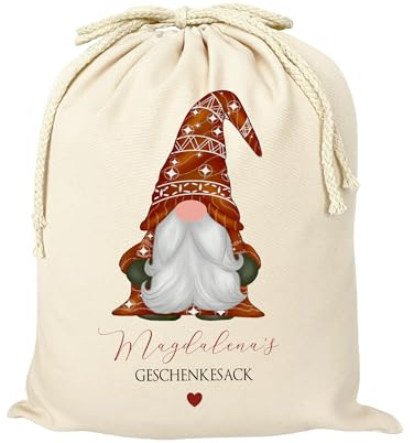 Manufaktur Liebevoll Geschenksack Weihnachten Geschenksack Nikolaus Nikolaussack personalisiert Weihnachtsmannsack mit Namen für Kinder und Erwachsene Geschenkesack (XL, Wichtel Rot)
