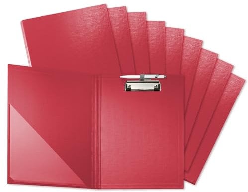 Original Falken 10er Pack Klemmbrett-Mappe. Made in Germany. Mit stabilem Pappkern und Kunststoffbezug außen und innen für DIN A4 mit Tasche im Vorderdeckel mit Stiftehalter rot