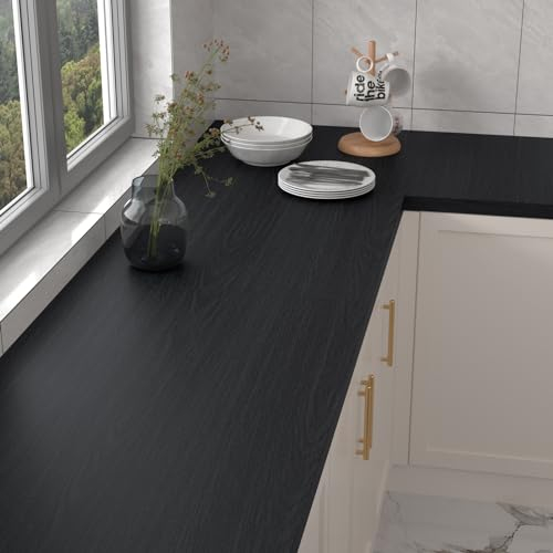 VaryPaper Dark Grey Wood Sticky Vinyl Wallpaper 40cmx200cm Wood Effect Sticky Back Plastic Peel and Stick Wood Contact Paper for Kitchen Countertops Furniture Wrap Worktop Vinyl Covering Coffee Table