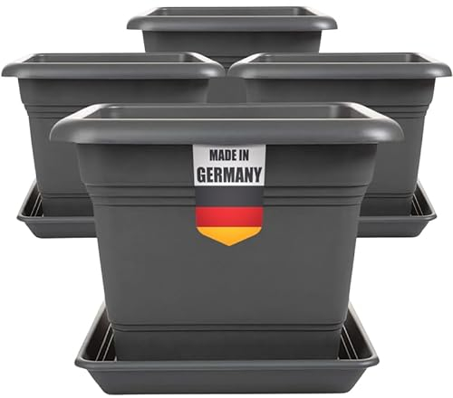 2friends Pflanzkübel Groß Außen 40x40 cm – 4er Set Anthrazit Blumentopf Gross für Terrasse und Garten Robuster Pflanztopf 40 cm Durchmesser Blumenkübel