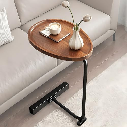 Beistelltisch C Form, Holz C-förmiger Beistelltisch für Wohnzimmer, Couchtisch Klein Side Table, Ovaler Couch Beistelltische mit Schiebeunterseite – Perfekter Klein Couchtisch Sofatisc (Black-C)