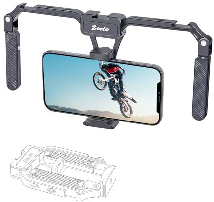 Zeadio Agarre Estabilizador de Aluminio para Smartphone, Soporte de Video Plegable para Teléfono, Funda de Vlogging, Trípode Estabilizador Compatible Con Todos los Teléfonos
