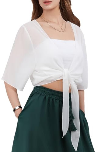 Kefiyis Bolero Damen Chiffon Boleros Festlich Elegan Bolero Jacke Leicht Dünn Bolero Jäckchen Casual Bolerojacke Weiß L