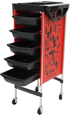 Tagtuell 6 Tier Hairdresser Trolley, Salon Hairdressing Trolley with 5 Drawers, Beauty Storage Cart on Wheels with Side Tray Hair Dryer Holder