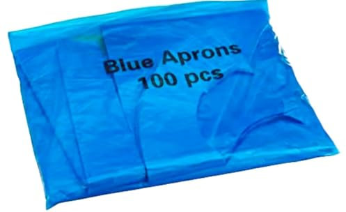 100 Pack - BLUE Disposable Aprons for Men Women - Universal Size - PPE Aprons for Caterers, Cleaning, Painting, Hairdressers - Food Service, Home, and Industrial Use