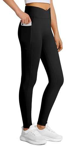 JOCMIC Girls Cross High Waist Leggings for Yoga Dance Gym Pants with Pocket