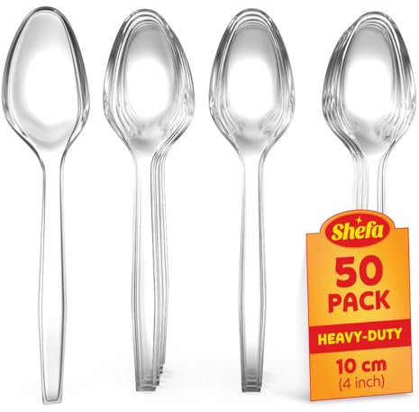 Shefa 50 Clear Teaspoons, Heavy Duty Teaspoons, Microwave-Safe Teaspoon 4 Long for Birthday, Parties, Camping