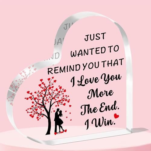 JETTOP I Love You Gifts for Him Her Anniversary Valentines Christmas Brithday Gifts for Boyfriend Girlfriend Husband Wife Heart Plaque Acrylic I Love You More The End I Win