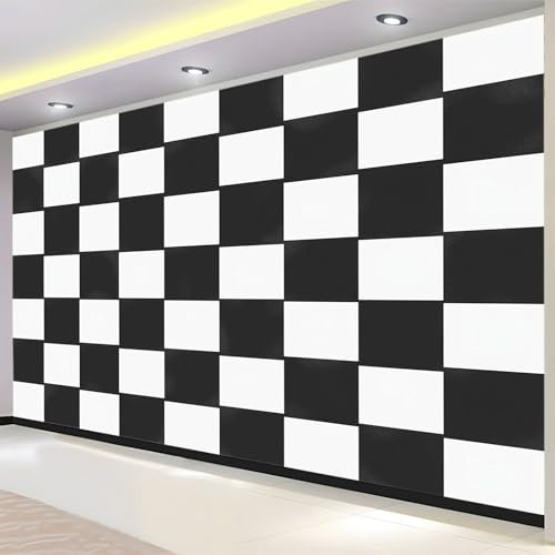 Panoramique Murale Damier Noir Et Blanc Papier Peint Intissé pour Salon Chambre Enfant Chambre Décoration Murale Poster Tableaux Photo Muraux 200x140 cm