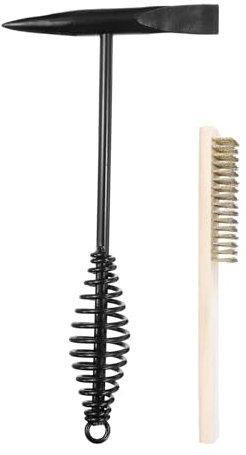 sourcing map Martello per scorie da 28,7 cm con manico a molla elicoidale da 20,6 cm, spazzola in filo di acciaio placcato in rame, per roccia e mattoni forgiati, 2 pezzi