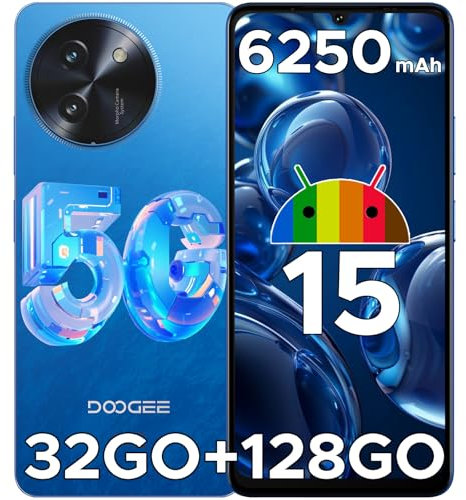 DOOGEE Note 59 Smartphone 5G Android 15, Unisoc T8200, 32GB RAM+128GB ROM/TF 2TB, Batterie 6250mAh, 6.75'' HD 120 Hz Telephone Portable, Ultra-Mince 8,6 mm, Caméra AI 16MP, NFC/Widevine L1/Face ID