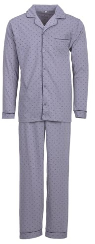 Henry Terre Herren Pyjama Diamant Muster Langarm Schlafanzug Baumwolle durchgeknöpft