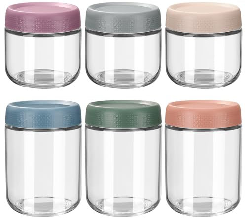 Mexgcom 6 Stück Overnight Oats Gläser, 300-500ML Einmachgläser mit Schraubdeckel für Salat, Chutney, Joghurt, Pudding, Hausgemachte Marmelade, Kaffeebohnen, Gewürzen