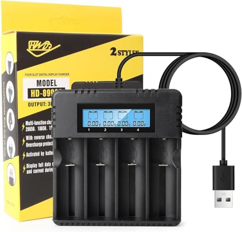 MEESOGA 18650 Battery Charger – 4-Slot Smart Li-Ion Battery Charger with LCD Display, Fast Charging & Overcharge Protection – Compatible with 18650, 14500, 16340, 26650, AA, AAA Rechargeable Batteries