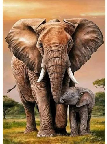 GHHKUD Elefant Diamond Painting für Erwachsene, Tiere 5D Diamant Painting Bilder für Erwachsene Anfänger, DIY Diamond Art Painting Set, Full Drill Diamant Malerei für Dekoration 30x40 CM