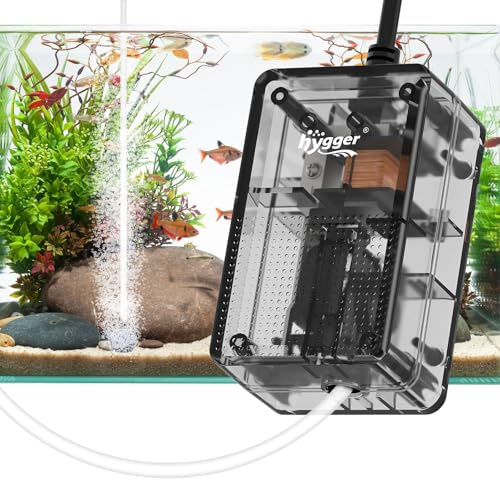 hygger Sauerstoffpumpe für Aquarium Luftpumpe 1.5W Leise Luftsprudler Luftpumpen <40db,Einstellbare Membranpumpe 800ML/M Energiesparende mit Transparente Struktur für Fischbecken und Nanoaquarien