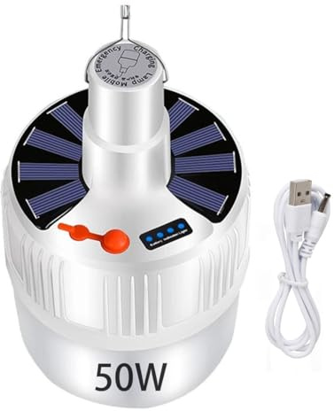 Anern LED Lampe Camping Rechargeable Solaire Ampoule 5000K 50W 5730led 24 Lampe Solaire de Camping 3 Modes D'éclairage D'IntéRieur Et D'ExtéRieur Urgence,Usage Domestique