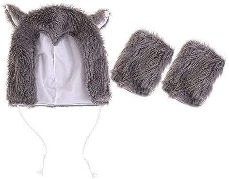 FRCOLOR Wolf Hut Mit Handschuhen Plüsch Werwolf Mütze Für Halloween Cosplay Fotorequisiten Für Kreative Auftritte Und Festlichkeiten Niedliches Tierkostüm Accessoire Unisex Erwachsene
