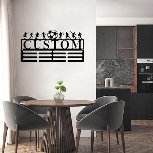 AADDFDD Porta medaglia di Calcio Personalizzato, Cartello Metallico Decorazioni per la casa Gancio per Porte d'Arte, Cartello per Esterni in Metallo, Ideale per Decorazioni