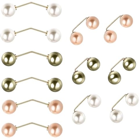 OUDQFCJ 12 Broche Double Faux Perles, Clip de Col et Écharpe, Accessoire pour Décolleté, Pull, Vêtements, Cardigan, Châle