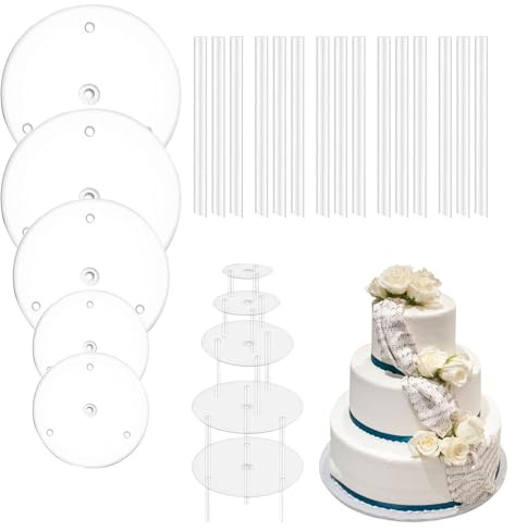 5 Tortenständer,Kuchenbasis mit 15 Stück Kunststoff Dübelstangen,Torten zubehöR,tortenstützen,Cake Stand,Tortenständer 3 etagen,Tortenständer Hochzeit
