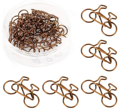 KOMUNJ 20 Stück Fahrrad Büroklammern Mittlere Größen Braun Metall Fahrradform Büroklammern, Kaffee Farbe Lesezeichen Büro Schule Schreibwaren Clip