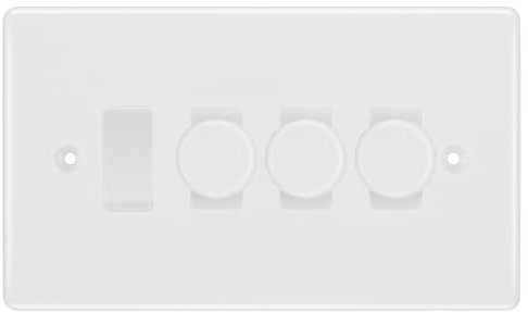 BG White Moulded 4 Gang Light Switch 3x Trailing Edge LED Dimmer 1x 2 Way Custom Switch