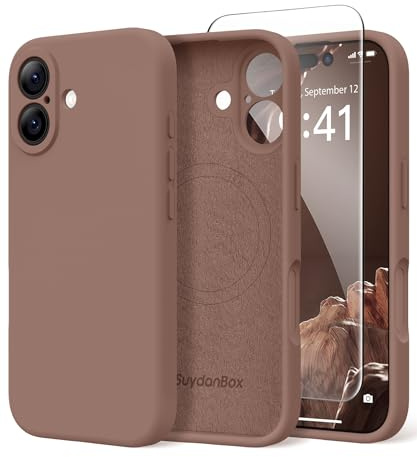 SuydanBox Magnetische Hülle für iPhone 17, kompatibel mit MagSafe, [vollständiger Kameraschutz] [Displayschutz] Stoßfeste Silikon-Schutzhülle für iPhone 17 6,3 Zoll, Braun