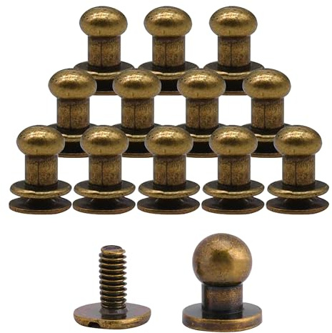 CZ Store Runde Messing-Nieten |12 STK.|6X8 MM|✮✮LEBENSLANGE GARANTIE✮✮- Schrauben-Nieten für Gürtel, Schuhe, Tasche, Hose, Brieftasche, Geldbeutel, Jacke, Leder - Classic, Vintage-Finish