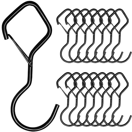ZSUIQIN 15 Pcs Crochets en Forme de S,pour Cuisine,Salle de Bain & Bureau | Fer, Noir, Résistant Décoloration, Sans Perçage, Pour Suspendre Ustensiles Cuisine, Vêtements & Plantes Intérieures