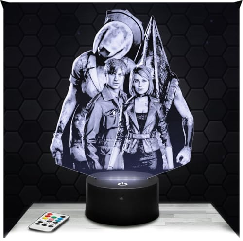 Lampephoto.fr - Lampe Silent H. 2 3D Touch Nachtlicht Horror Videospiele | Made in France, Sockel wählbar, dimmbar, Batterie/USB, HD-Lasergravur, Geschenk für Gamer & Geeks