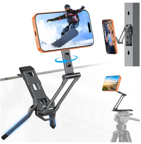 OMOTON TP06 Pro Magnetisches Handystativ, 112 g Aluminium Selfie-Stick | Magnet-Rückseite für Kühlschrank, Gym & Metall, 360° Drehbar, 1/4-Gewinde & Arca, für iPhone 17/16/15 Pro Max Air, Schwarz