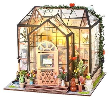 Lurrose Miniatur 3D Blumenhaus Bausatz Gartenhaus Miniaturbausatz Gewächshaus Puppenhaus Bastelset Selbstgemacht Modellbausatz für Erwachsene und Wohnraumdekoration